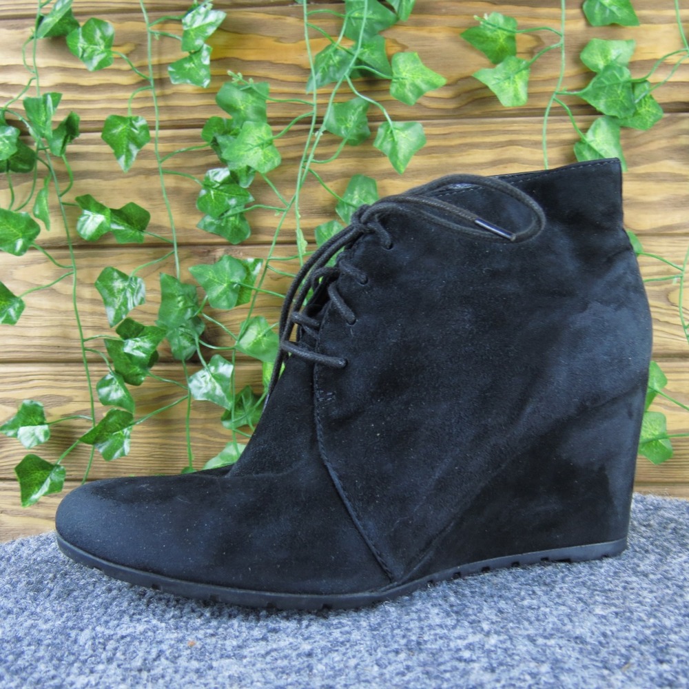 Clarks Artisan Black Suede Leather Lace Up Wedge Ankle‎ Booties Boots Women's 7M
